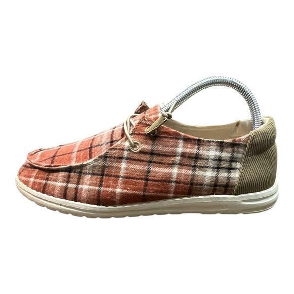 True Craft Plaid‎ Corduroy Slip On Comfortable Shoes Women Size 7.5 - Picture 2 of 11